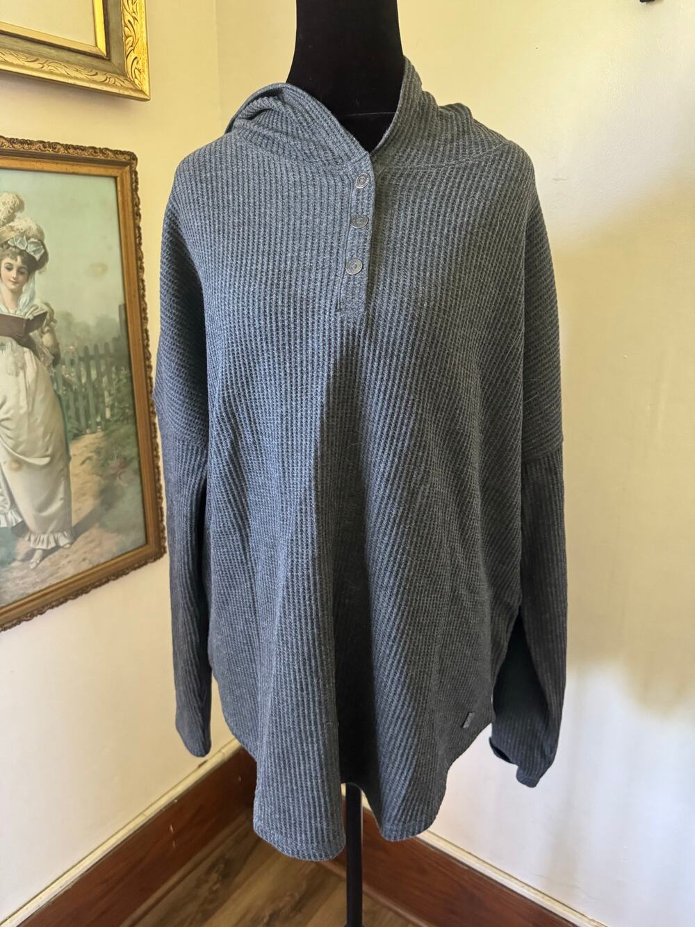 NWOT Ford Built Tough Waffle Knit Hoodie Henley Gray Large